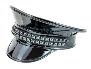 Studded Police Hat Captain Halloween Costume Show Drag Queen BDSM PUNK Goth - Picture 1 of 1