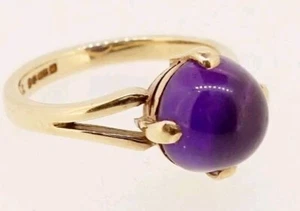 Fine Vintage 9ct Gold Cabochon Round Purple Amethyst Stacker Ring Hallmarked M - Picture 1 of 7