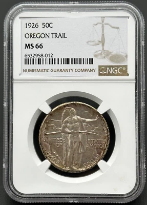 1926 Oregon Trail Commemorative 90% Silver Half Dollar NGC MS 66 - Image 1 of 4