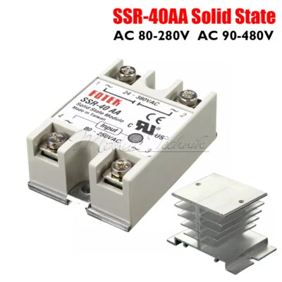 SSR-40AA-H 40A Solid State Relay Module 80-280V AC / 90-480V  Aluminum Heat Sink - Bild 1 von 4