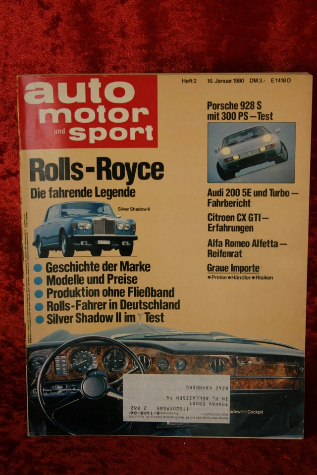 AMS 2/80 Porsche 928S Audi 200 5E TURBO Citroen CX 2400 GTI Rolls Royce - Immagine 1 di 1