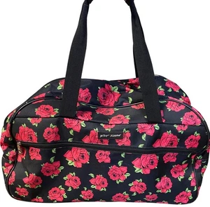Betsey Johnson Covered Rose Rolling Duffel Luggage Bag Weekender Travel 22" - Picture 1 of 5
