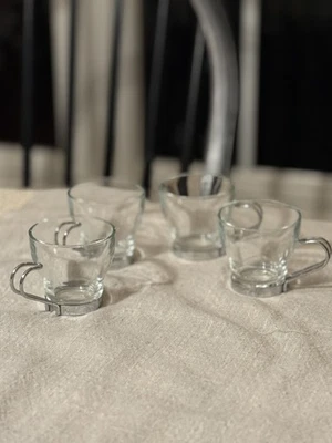 4 Vitrosax Italy 4 oz Glass Espresso Cappuccino Demitasse Cups Steel Handle  - Image 1 of 4