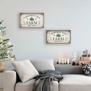 Northlight 2 Gray White Farm Fresh Christmas Trees Wooden Tray Hanging Signs 21" - Picture 1 of 11