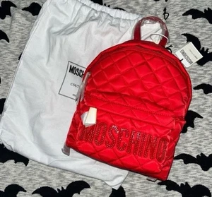 Moschino Mini Backpack Quilted Logo Red Gold - Picture 1 of 4