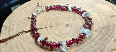 Pulseira natural granada com fecho de prata esterlina Aqua Marine. - Imagem 1 de 4