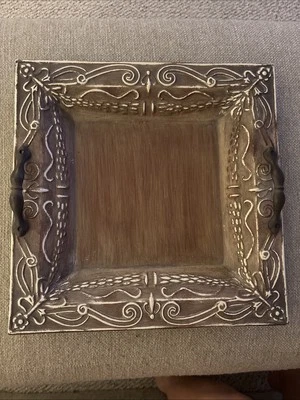 Southern Living Jackson Serving Tray 15x15 Brown And Cream With Handles - Image 1 of 4