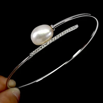 Brazalete de plata de ley 925 con perlas 11x9 mm joyas de piedras preciosas naturales 6,4 pulgadas Foto 1 de 4