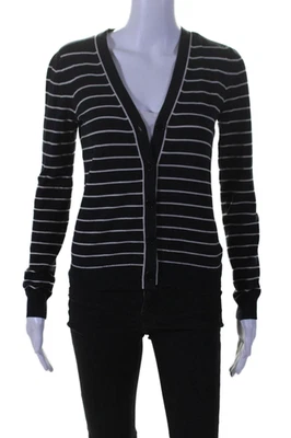 Theory Womens Wool Long Sleeve V Neck Striped Cardigan Navy Size S - Image 1 of 4