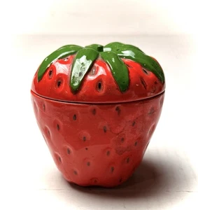 Vintage Keramik Erdbeere Glas Schale Zucker Süßigkeiten Schmuck Deckel Obst - Bild 1 von 8