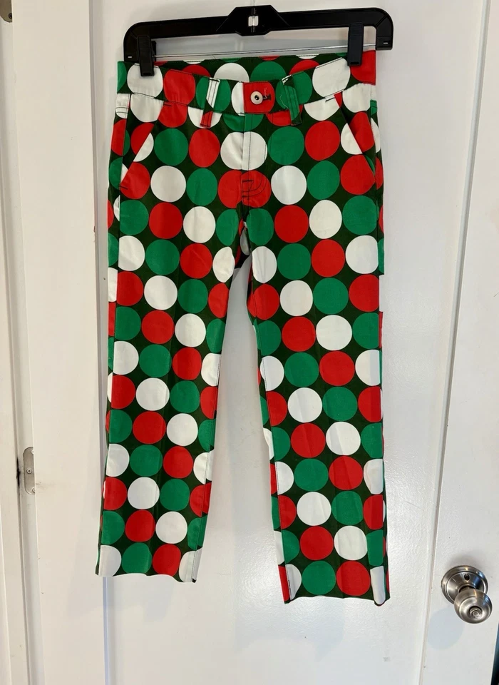 Loudmouth Women’s Jingle Balls Cropped Golf Pants Red Green Holiday Size 0 - Image 1 of 4