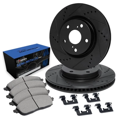 For Lincoln MKZ 17-20 Drilled & Slotted Front Brake Kit w Semi-Metalic Pads Foto 1 de 2