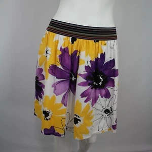 2 Hip by Wrapper Junior A-Line Skirt Cotton XL Purple Big Flowers Rainbow - Picture 1 of 9