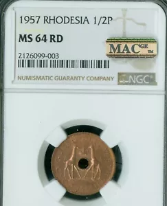 1957 RHODISIA NGC MS64 RD PQ MAC SPOTLESS - Picture 1 of 2