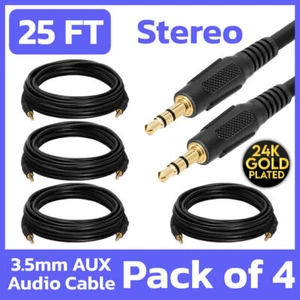 4 Pack 3.5mm Cable 25 Feet AUX M to M Stereo Audio Cord TSR PC TV MP3 Speakers - Picture 1 of 5