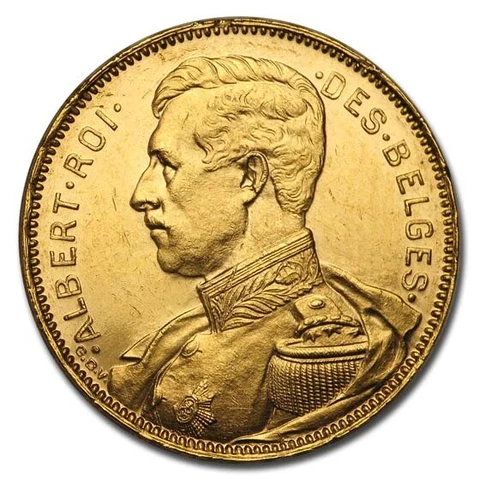 1914 Belgium Gold 20 Francs Albert I BU (French Inscription) - SKU#193867 Cover