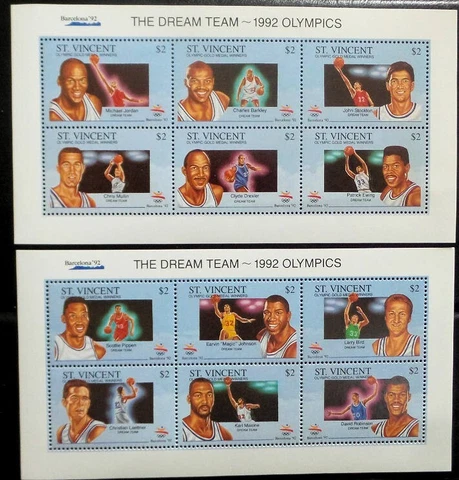 St. Vincent 1992 Olympics Dream Team- Michael Jordan, Larry Bird, Magic-2 MNH MS Cover