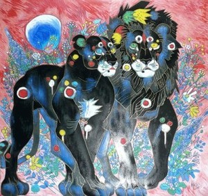 Tie-Feng Jiang       "Royal Couple"      Serigraph  on Canvas  1995