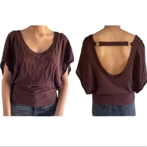 Suéter Windsor Y2K Marrón Tejido Top Talla L Espalda Abierta Mangas Cortas Cintura Ajustada - Imagen 1 de 11