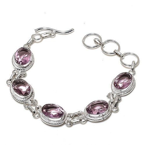 VALENTINO Bracciale gioielli in argento sterling 925 fatto a mano con pietre preziose kunzite rosa misura 7 8''
