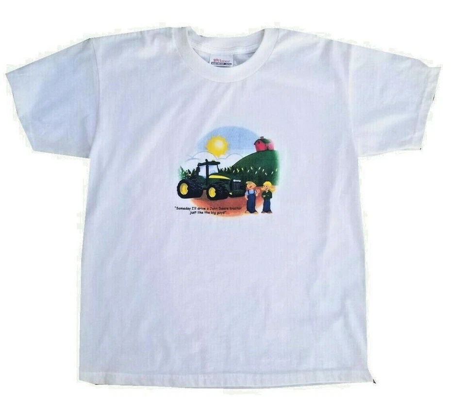 NEW White John Deere T-Shirt Boys Size 14/16 "Someday I'll Drive a Tractor..." - Image 1 of 1
