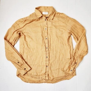 Uniqlo 100% Linen Mustard Yellow Long Sleeve Button Shirt Women's Small - Picture 1 of 5