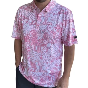 ️YATTA GOLF Shaka Life Hawaiano Rosa Blanco Tropical Hula Camisa Polo de Golf ️ 🙂 - Imagen 1 de 7