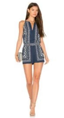 全新 BCBG MAXAZRIA TYRA 抽象雪佛龙印花挂绳 ROMPER 尺寸 S — 第 1/4 张图片