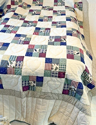 Лоскутное одеяло деревенская хижина медведь тема ручной шитье БОЛЬШОЙ 94x102 - Изображение 1 из 4