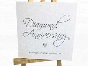 Diamond Wedding Anniversary Card Handmade Happy 60th Wedding Anniversary Card - Picture 1 of 11