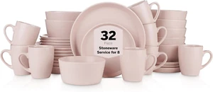 Albie Stoneware 32-Piece Modern Dinnerware Set, Kitchen Plates and Bowls Sets, D - Picture 1 of 10