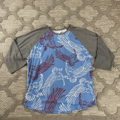 Camisa LuLaRoe para mujer talla 3XL azul estampado de pájaros mangas raglán patriótico Foto 1 de 4