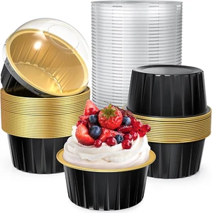 40 Pack 5 OZ Mini Cake Pans with Lids, Disposable Aluminum Foil Ramekins Muffin - Picture 1 of 12