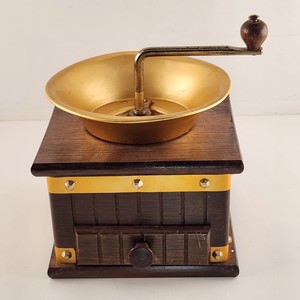 Wood Aluminum And Brass Adjustable Coffee Mill Hand Crank Open Top Vintage