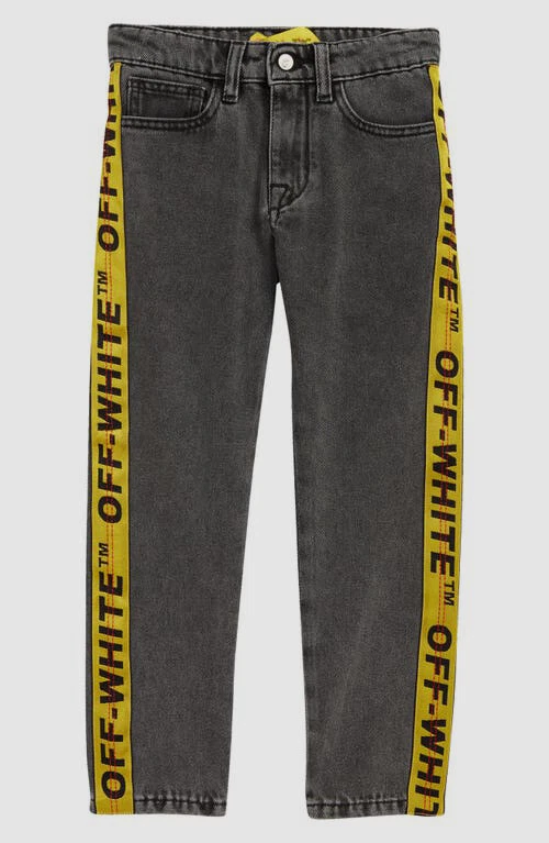Off-White Kids Boys Gray Contrast Logo Tape Straight Jeans Pants Size 6Y