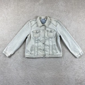 Chicos Denim Jacket Womens Size 2 Large White Button Front Stretch Long Sleeve - Picture 1 of 15