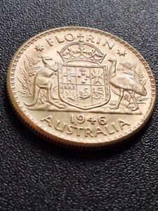 Australian 1946 Silver Florin Coin - as  -Top Grade with lots of lustre
