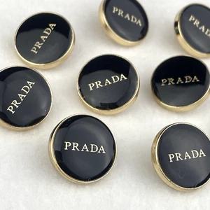 10 SMALL PRADA BUTTONS BLACK GOLD LOGO METAL 15MM VINTAGE NO11200 - Picture 1 of 8