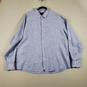 Camicia di lino UNTUCKit da uomo XXL blu massiccio bottoni manica lunga leggera 2XL - Foto 1 di 10