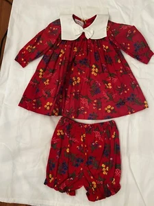Vintage plum pudding red floral dress with bloomers 3T - Picture 1 of 12