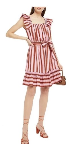 Abito Kate Spade Calais medio con volant rosa a righe cintura svasata us intime ottimeioni cond $298o