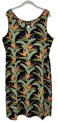 Vestido sin mangas Bob Mackie para mujer negro estampado de palma talla grande Foto 1 de 4