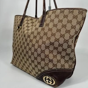 Gucci Newbrid Tote Bag Interlocking GG Canvas Leather Brown Women From Japan - Picture 1 of 16