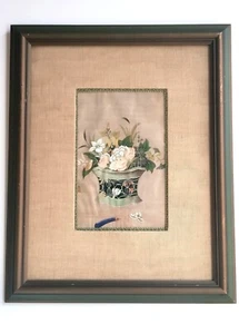 Antique Chinese Gouache painting on Vellum of Basket of Flowers #3 - Picture 1 of 9