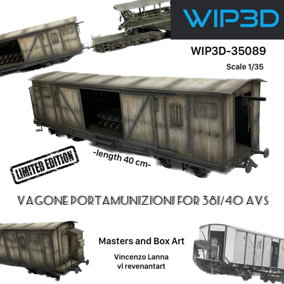 Vagone Porta Munizioni per Cannone Ferroviario 381/40 35089 WIP3D Resin KIT - Immagine 1 di 2