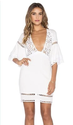 For Love and Lemons Carmine Lace Ruffle Sleeve Cami Mini Dress Small White Boho - Image 1 of 4