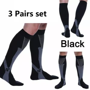 Compression Socks 20-30mmHg 3Pairs Black Calf Leg Sports Stockings 3~4XL Running - Picture 1 of 10