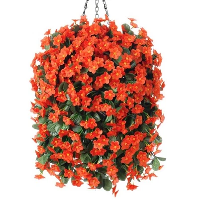 Cestas de plantas colgantes de flores artificiales falsas para exteriores, imitación... Foto 1 de 4
