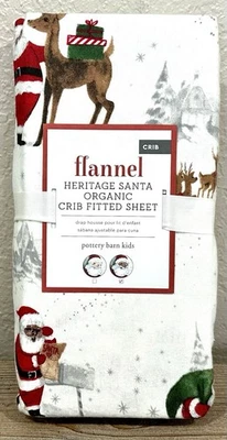 Pottery Barn Kids Heritage Black Santa Christmas Organic Flannel Crib Sheet NWT - Image 1 of 4