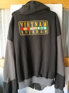 Vintage Vietnam Veteran Jacket Coat Zip Off Hood Mens 2XL Black Embroidered - Picture 1 of 9